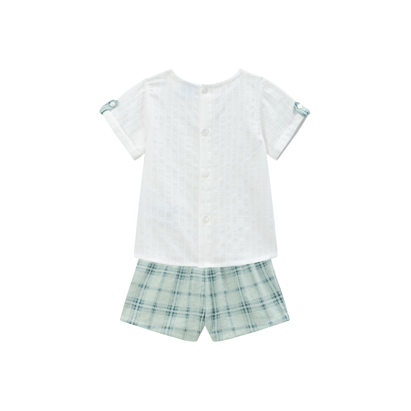 Classic White Pleated Top & Plaid Shorts Set