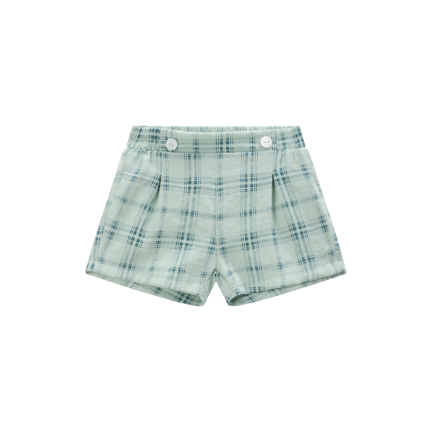 Classic White Pleated Top & Plaid Shorts Set