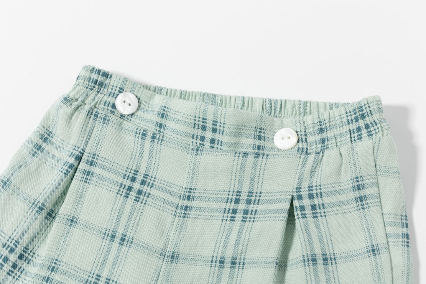 Classic White Pleated Top & Plaid Shorts Set