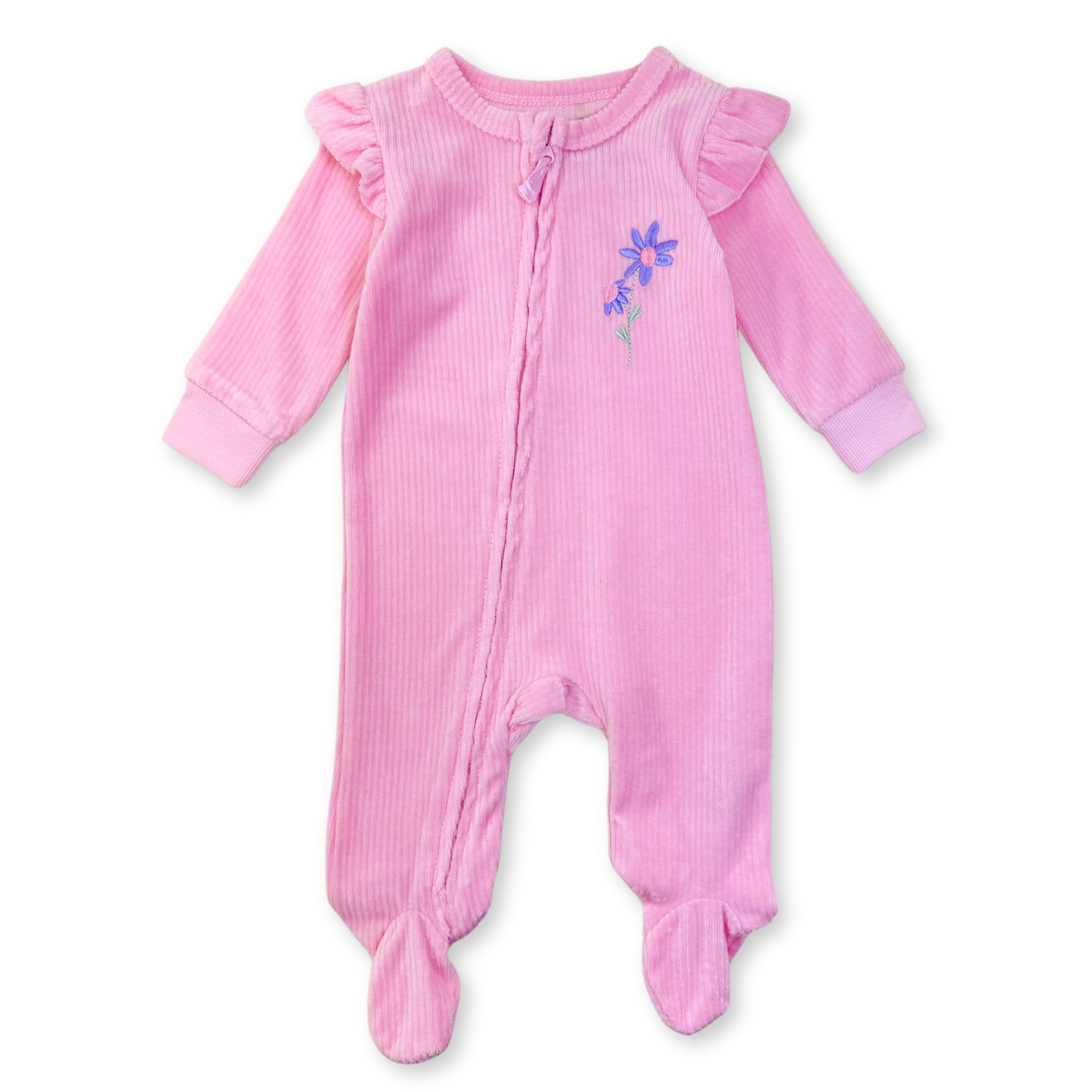 Flower Velour Zip Sleep-suit