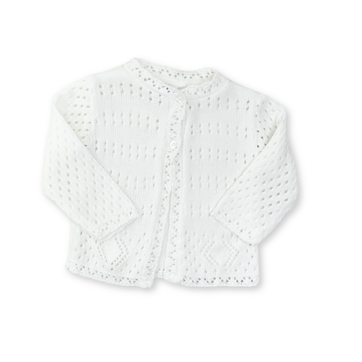 Scalloped White Knit Cardigan