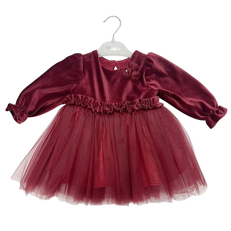 Burgundy Velour Tulle Dress