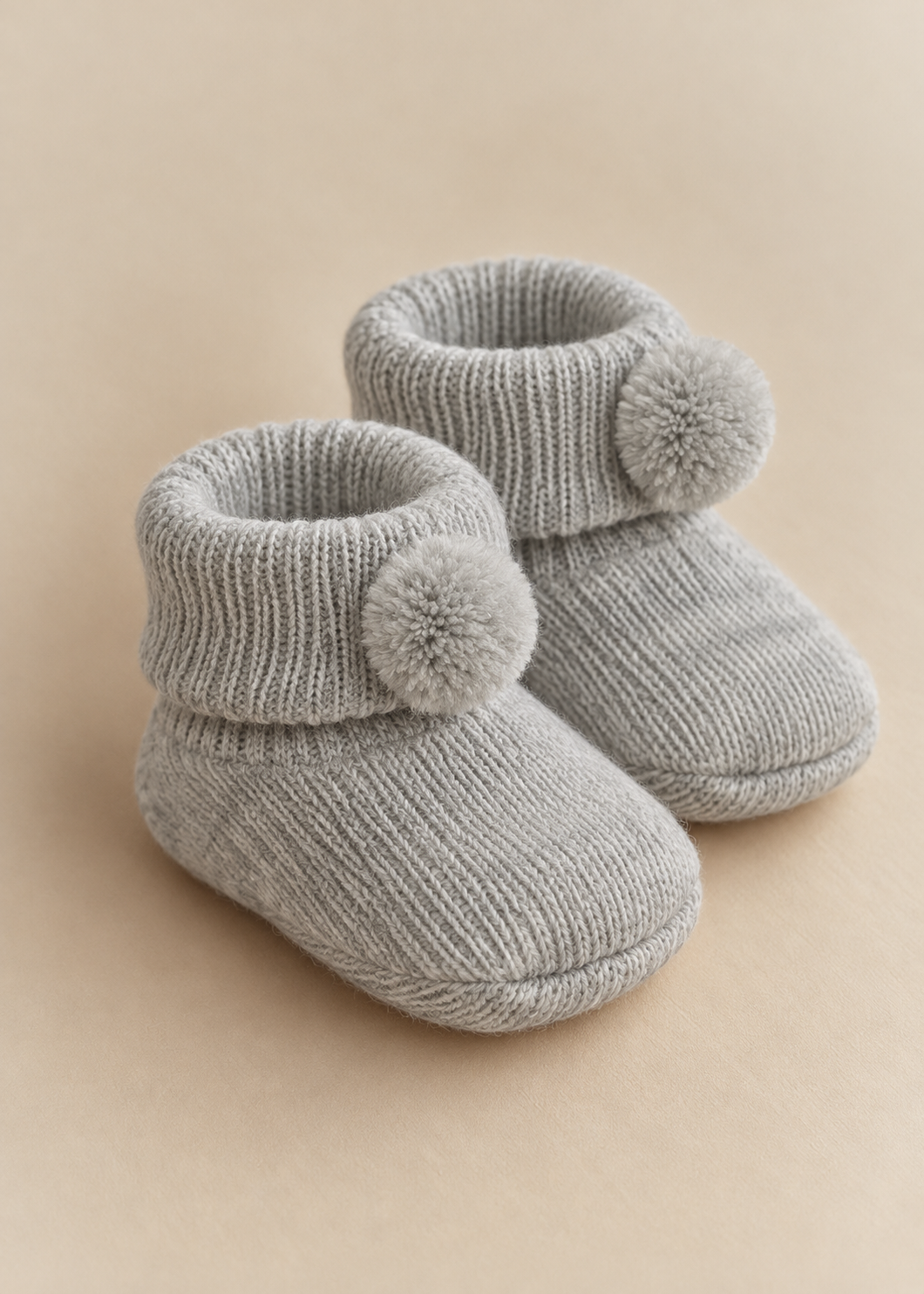 Grey Pom Pom Booties