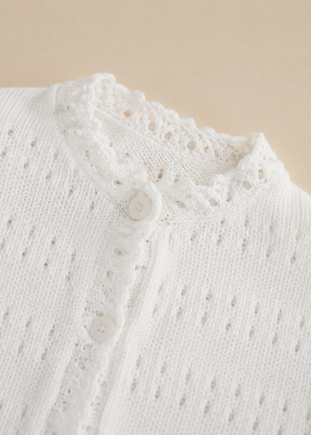 Scalloped White Knit Cardigan