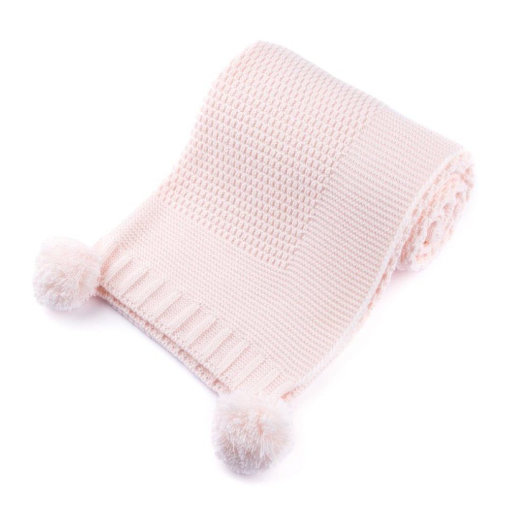 Ribbed Wrap With Pom Poms