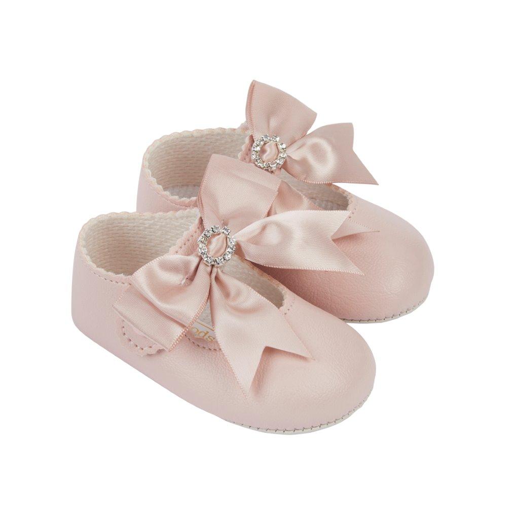 Dusky Pink Bow & Diamonte Ballerinas
