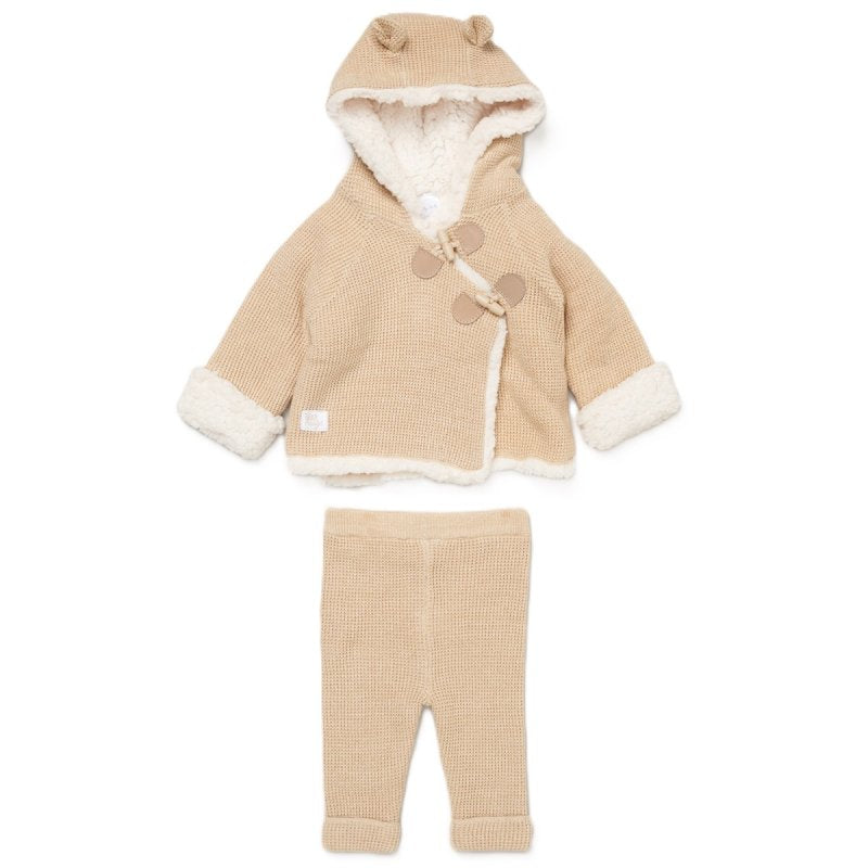 Beige Cardigan with Sherpa & Trousers Set