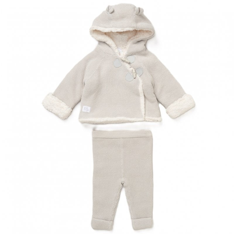 Grey Cardigan with Sherpa & Trousers Set