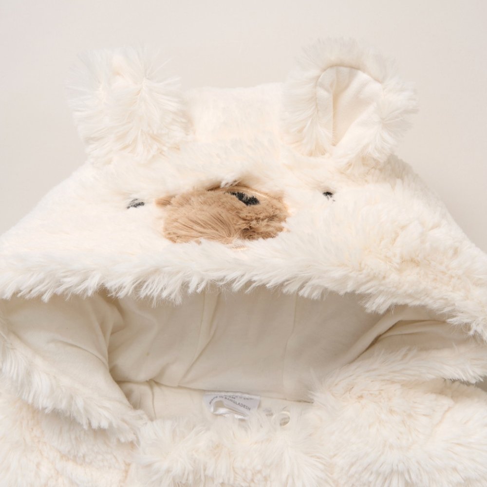 Fluffy Bear Pramsuit with Mittens