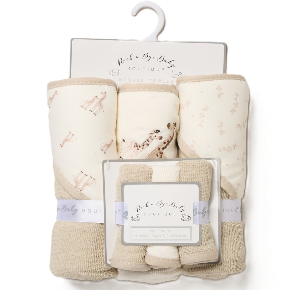 Giraffes Hooded Towels & Washcloths Set