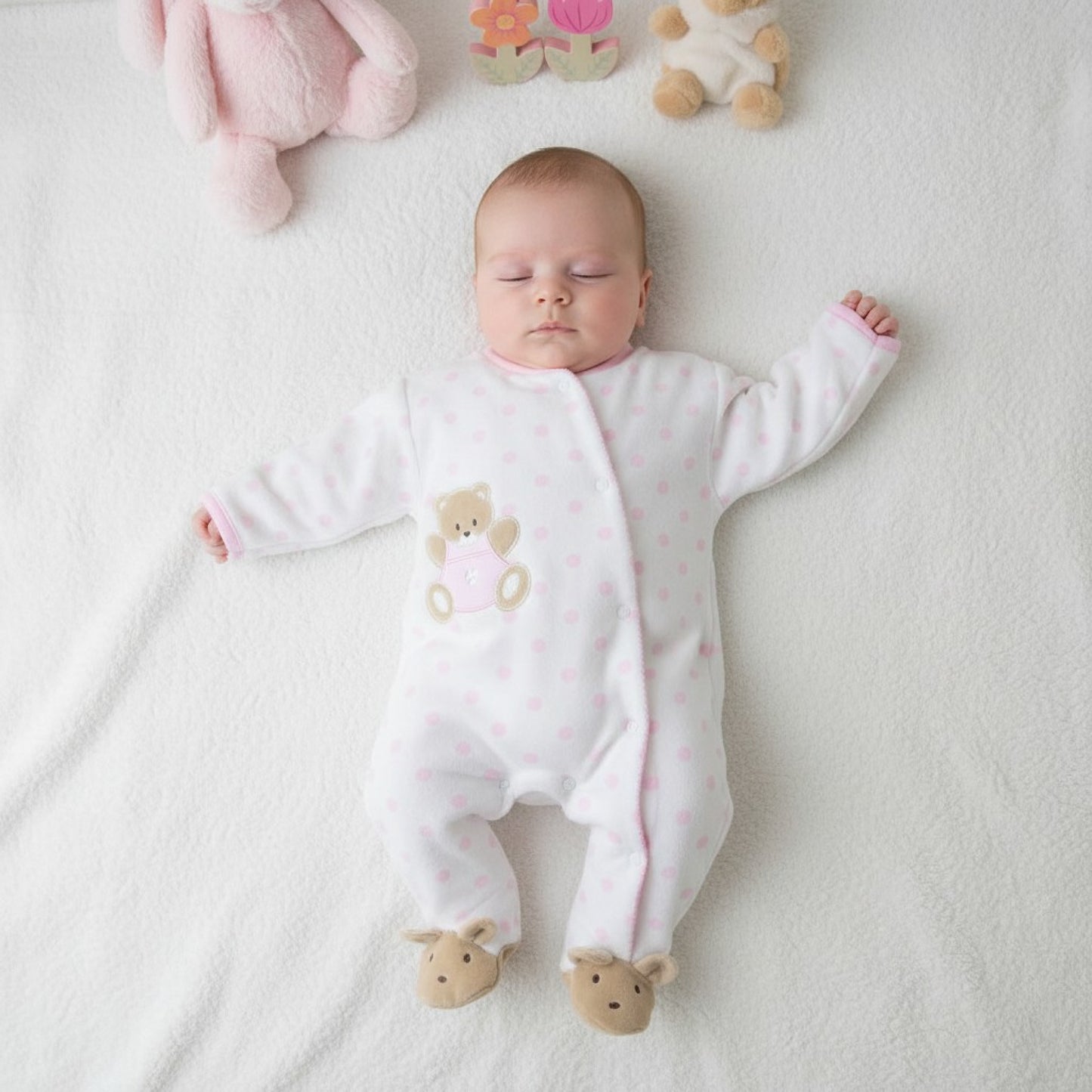 Pink Sleeping Teddy Velour All In One