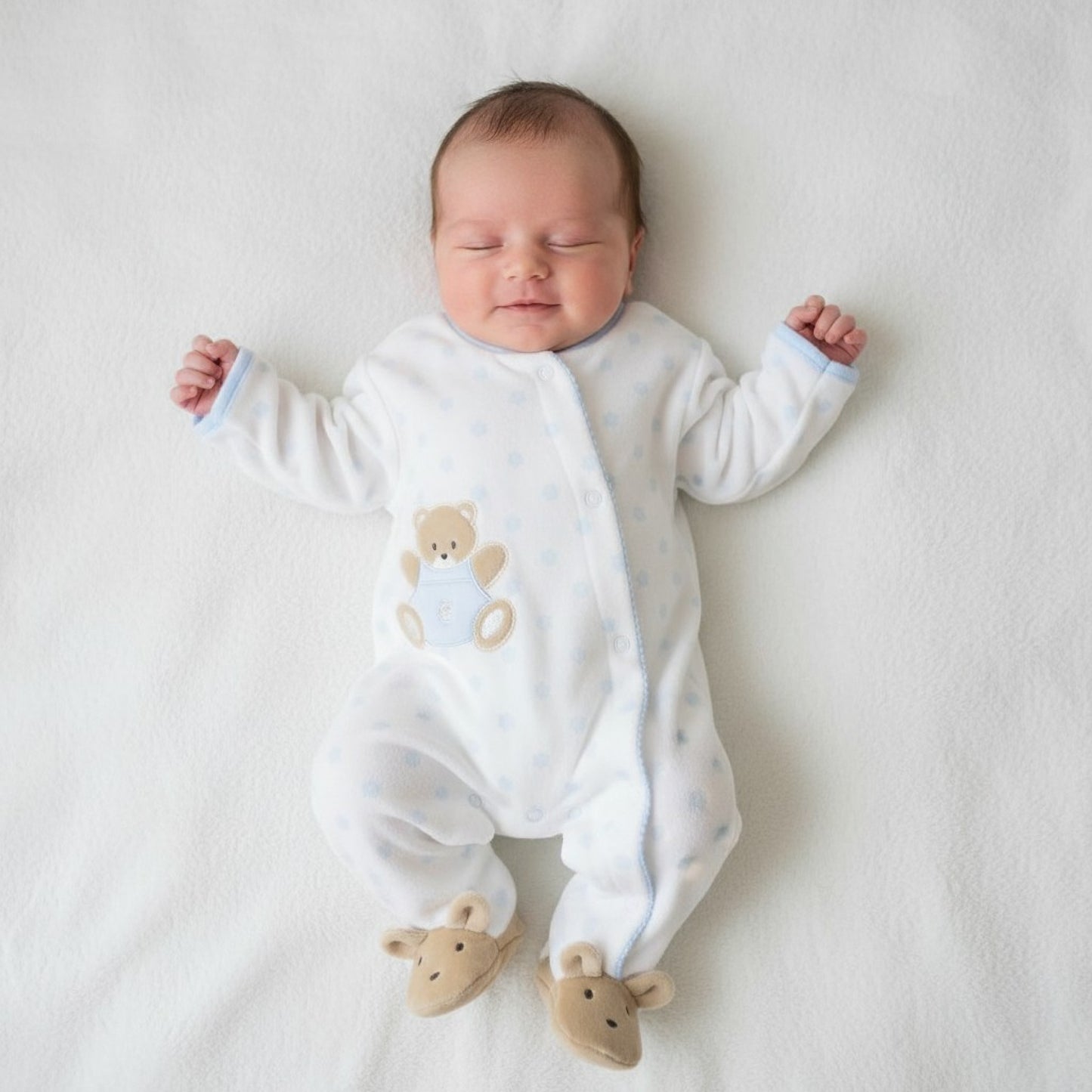 Blue Sleeping Teddy Velour All In One