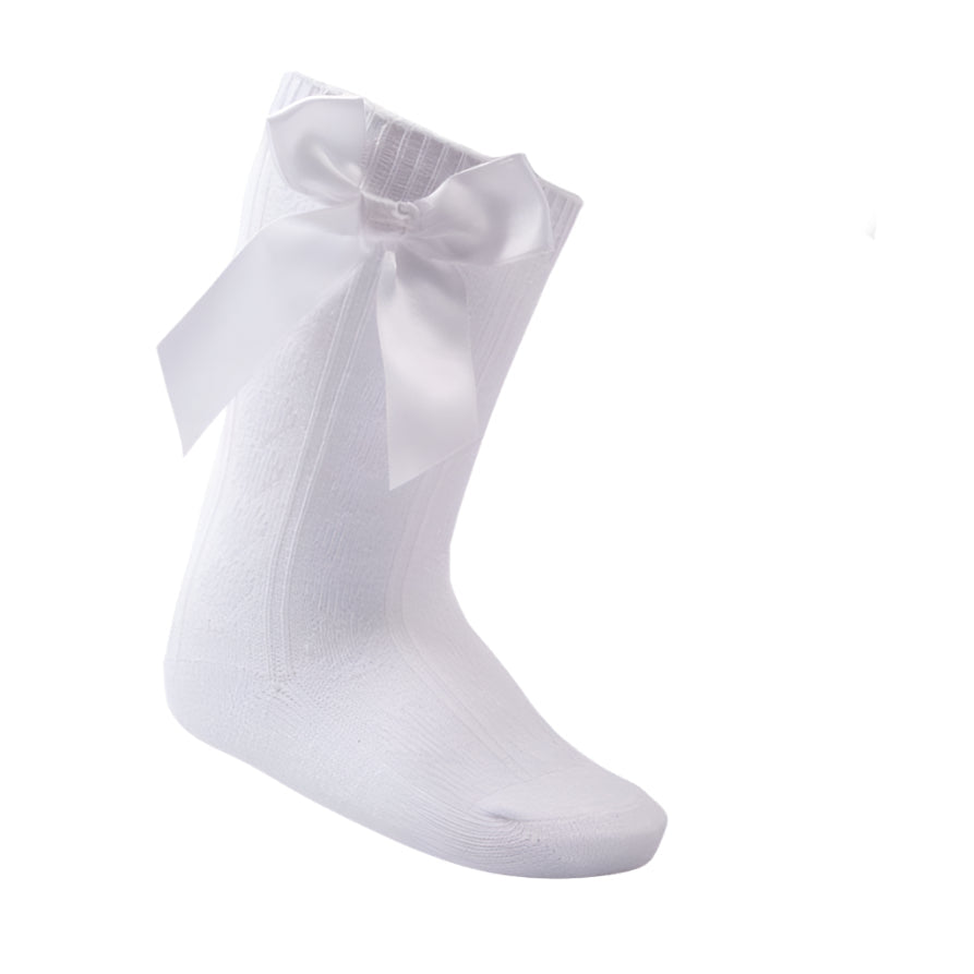 Cable Knee High Socks With Satin Bow