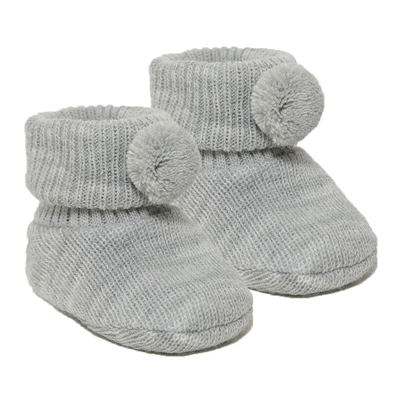 Grey Pom Pom Booties