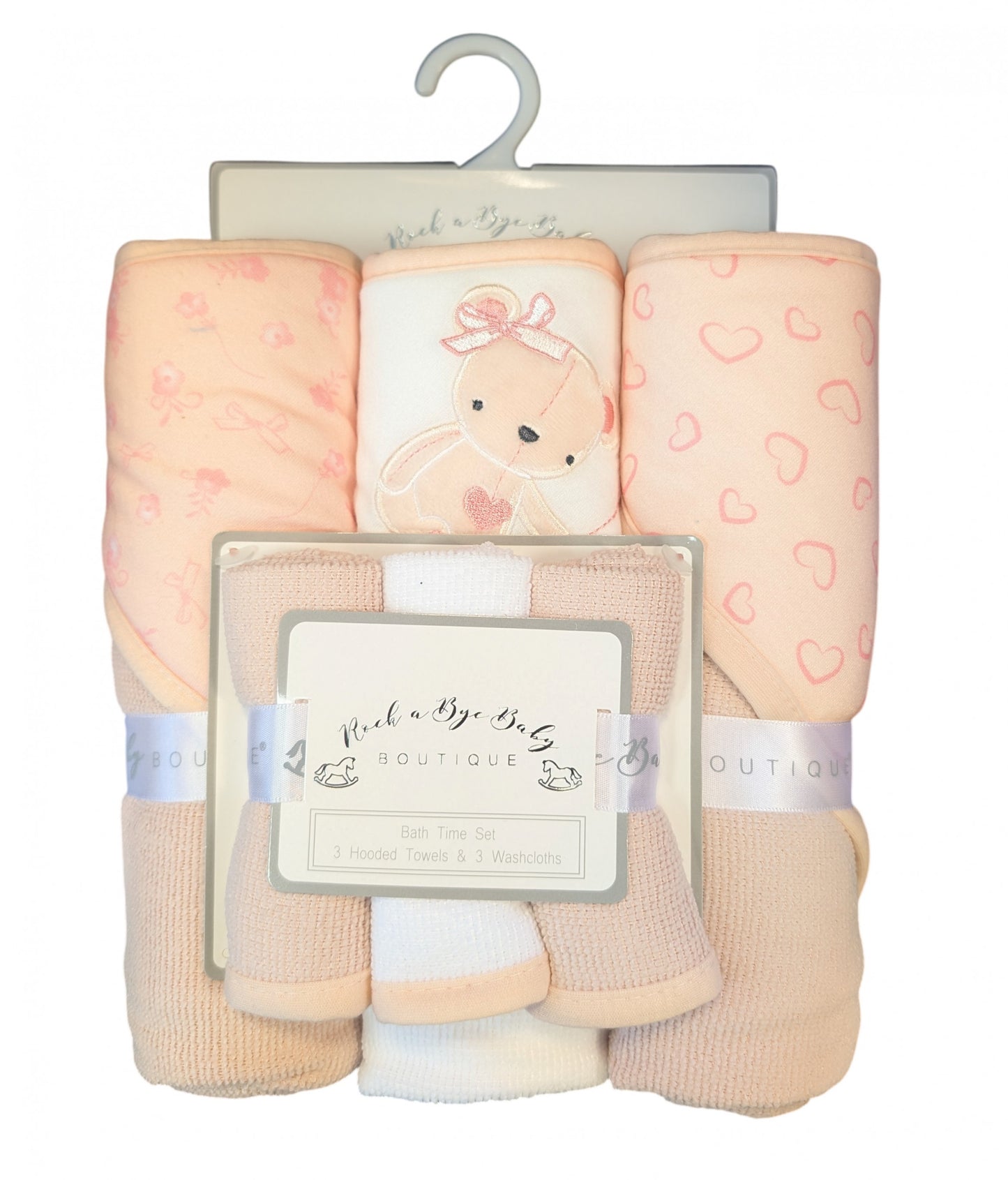 Bow Teddy Hooded Towels & Washcloths Set