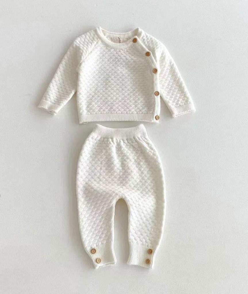 Ivory Honeycomb Knitted Tracksuit