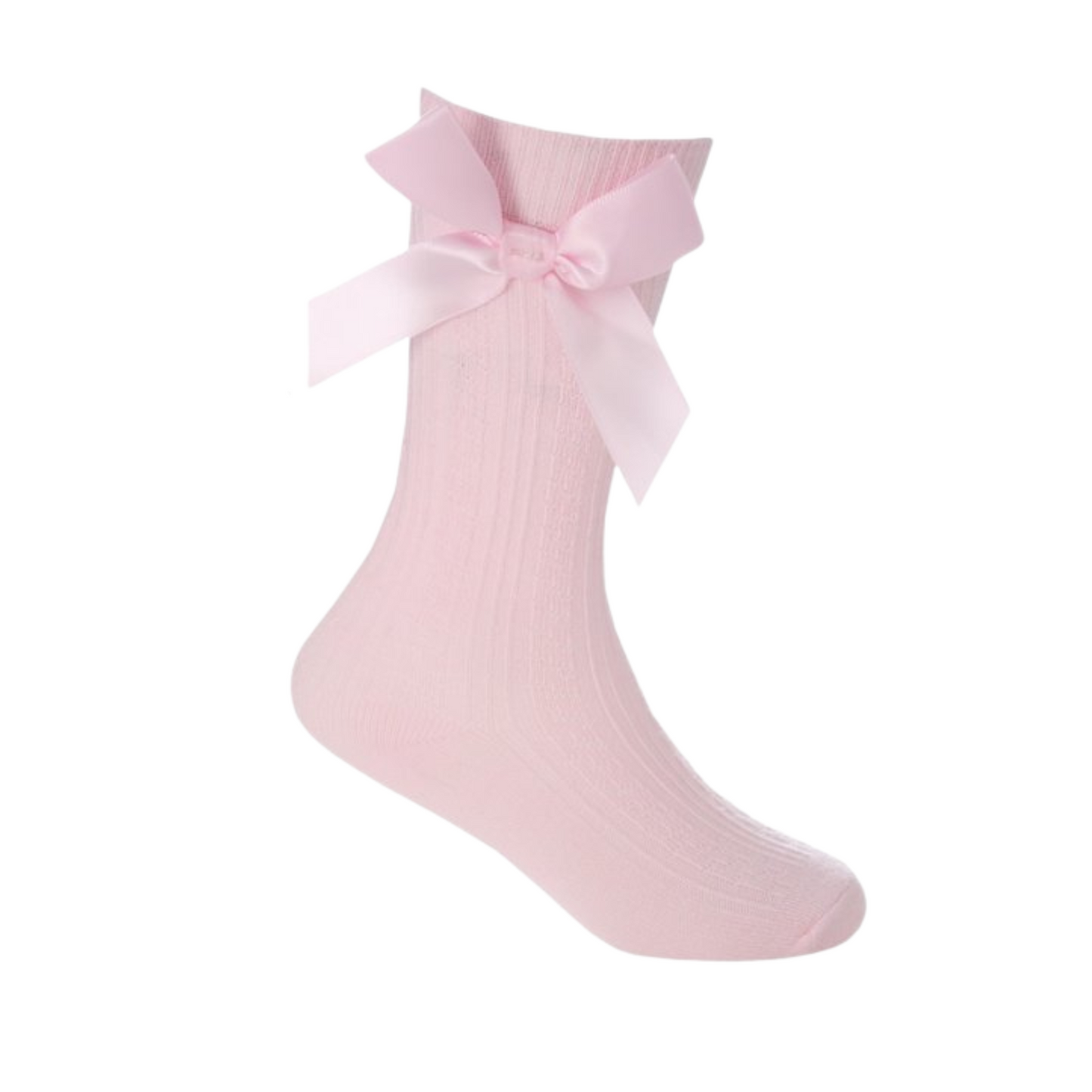 Cable Knee High Socks With Satin Bow