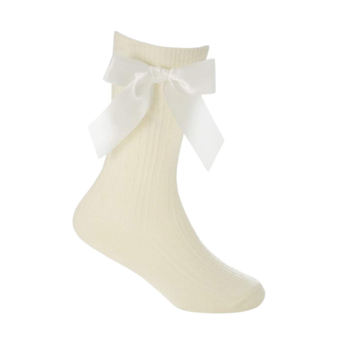 Cable Knee High Socks With Satin Bow