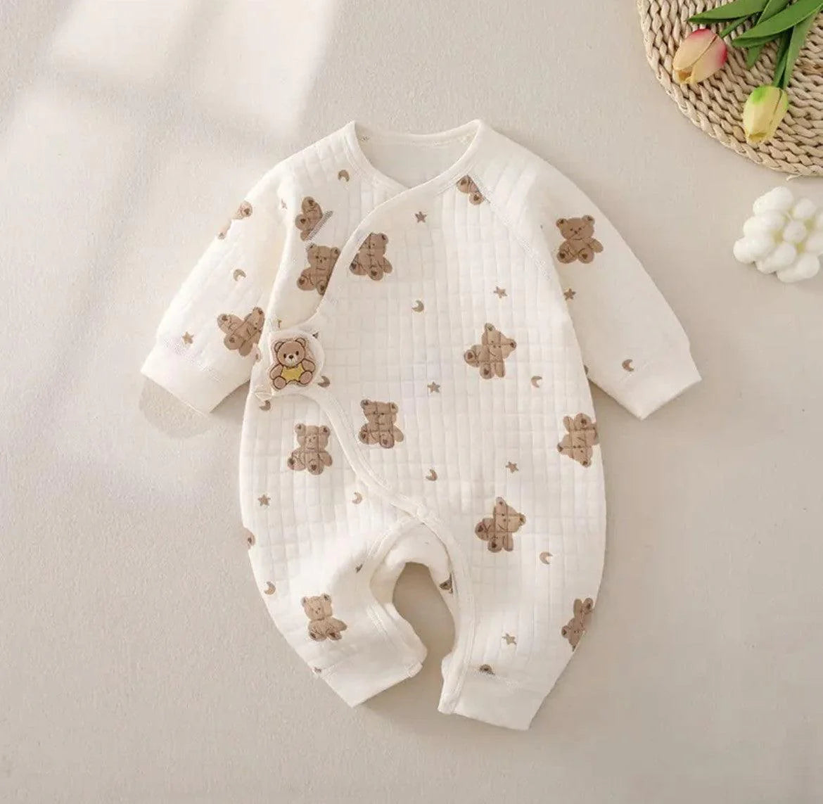 The Happy Bear Boucle Wrap Baby Grow Romper