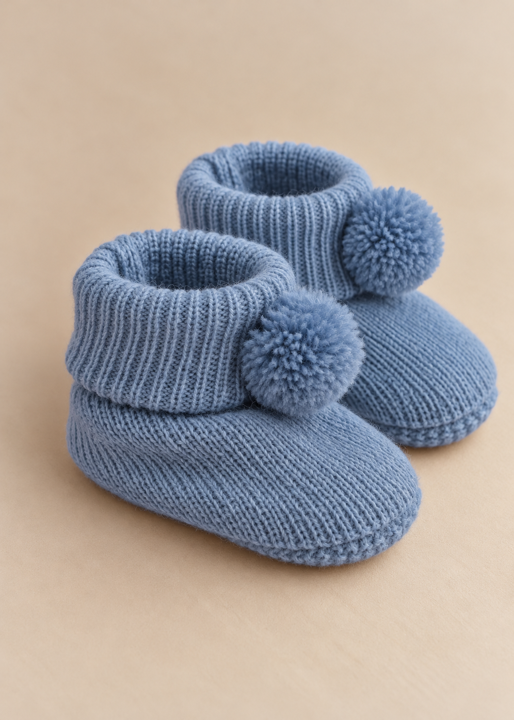 Dusty Blue Pom Pom Booties