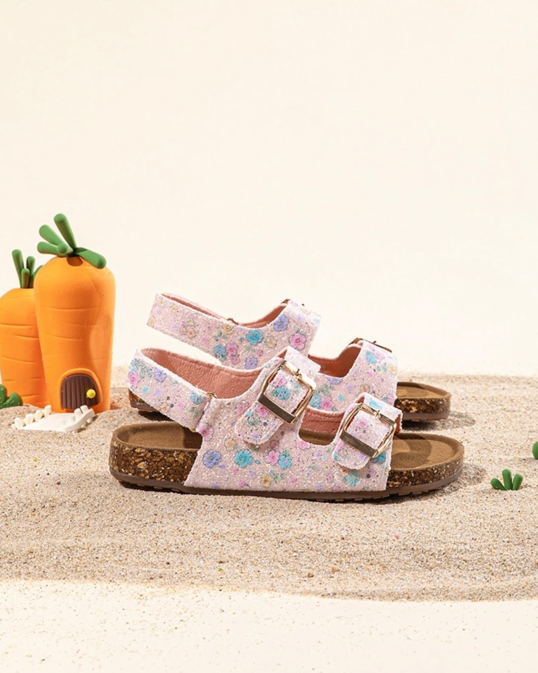 Flower Glitter Footbed Buckle Sandals