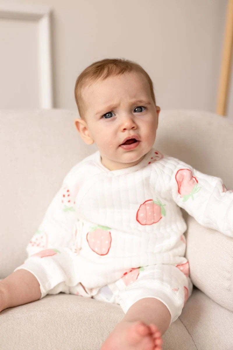 The Strawberry Boucle Wrap Baby Grow Romper