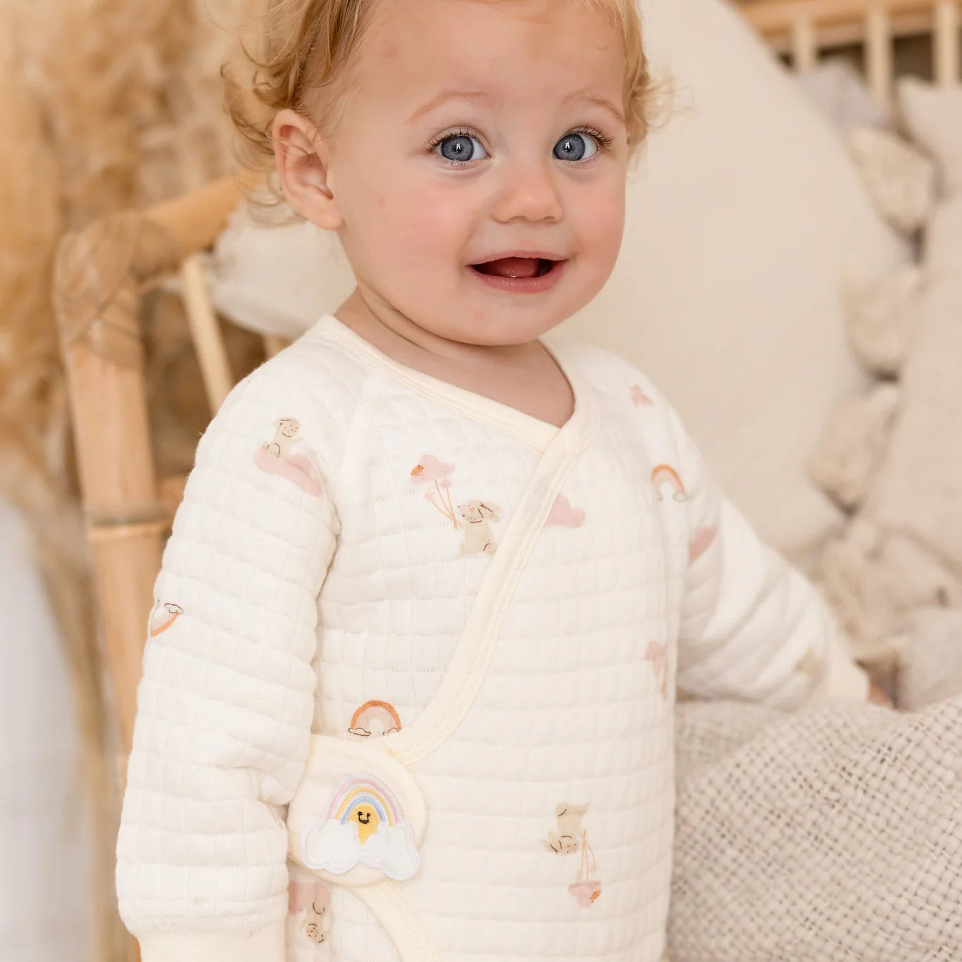 The Pink Rainbow Boucle Wrap Baby Grow Romper