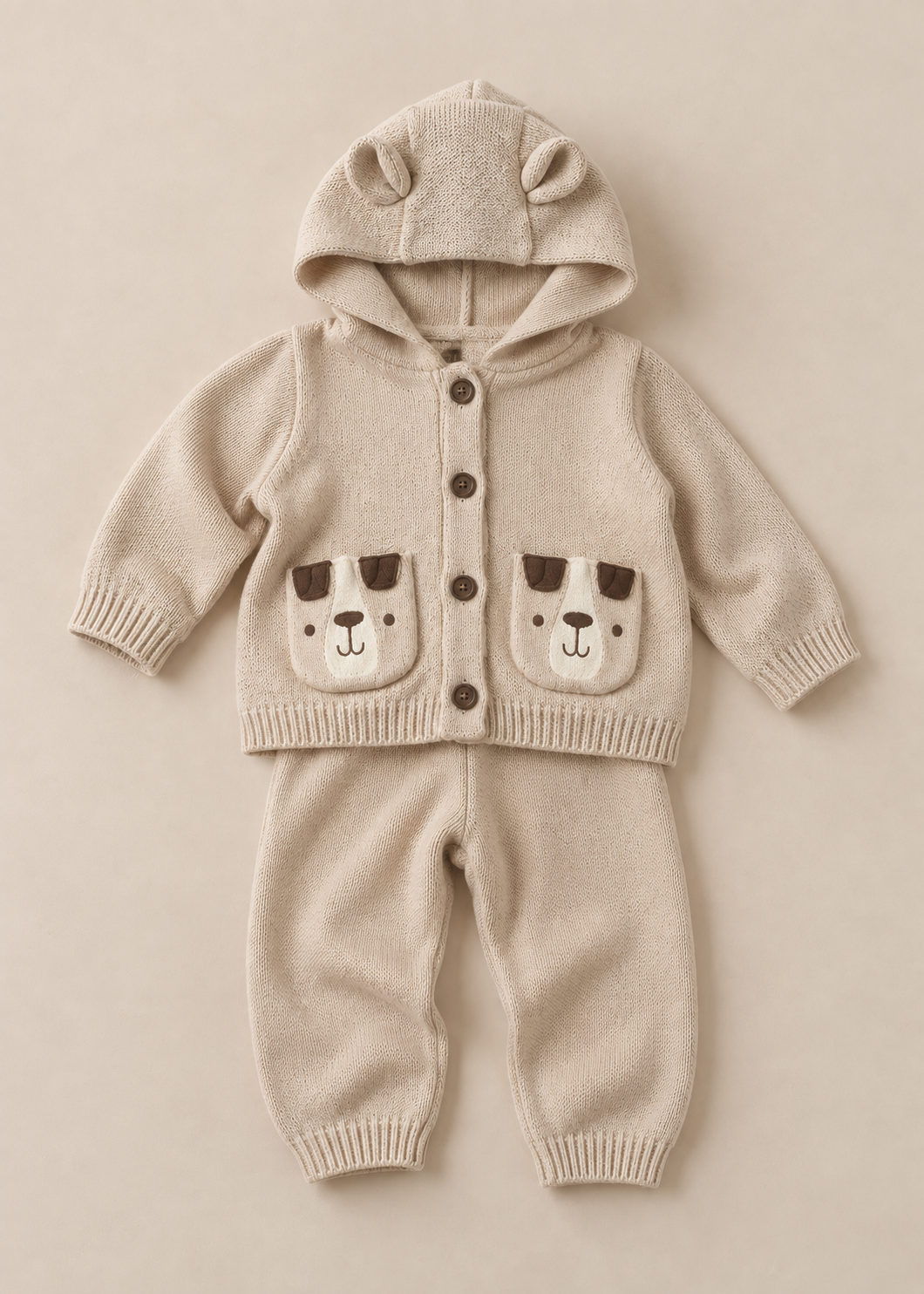 Knit Puppy Hooded cardigan & Trousers