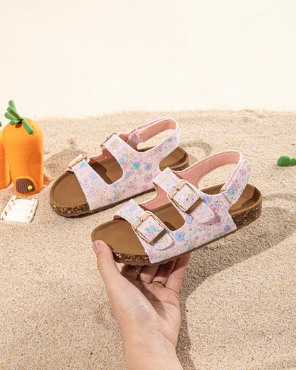 Flower Glitter Footbed Buckle Sandals