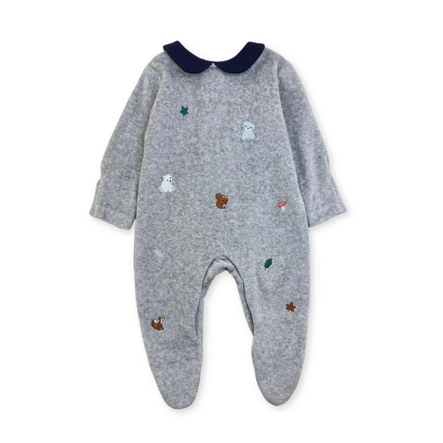 Embroidered Animals Velour Sleep-suit