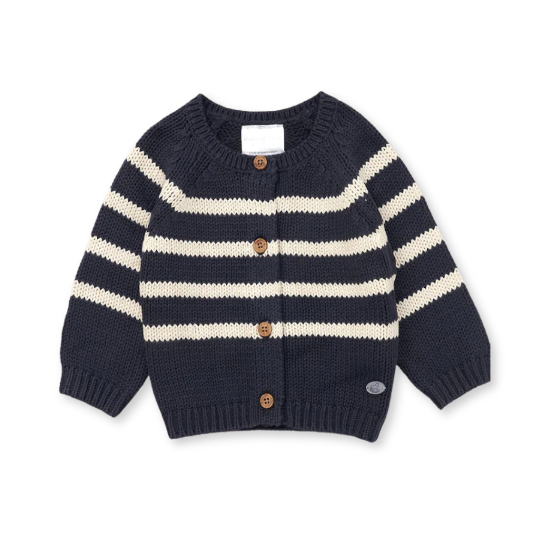 The Navy Pinstripe Marl Knit Cardigan