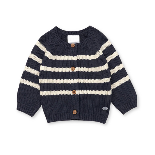 The Navy Pinstripe Marl Knit Cardigan