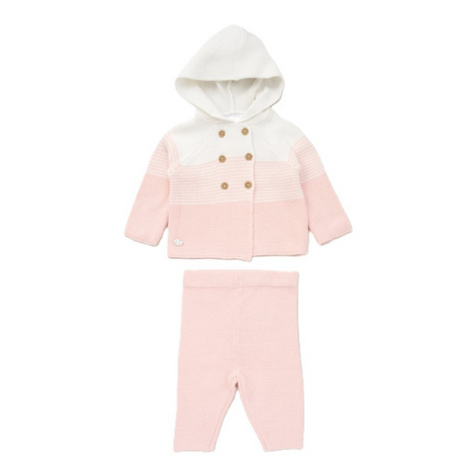The Pink & Beige Hooded Knit Set