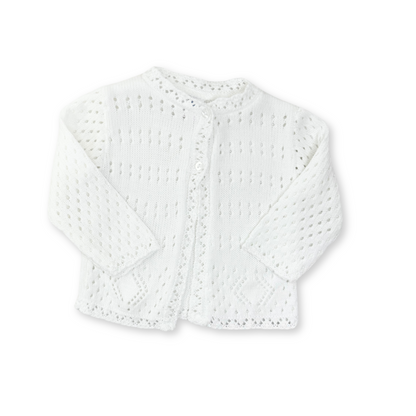 Scalloped White Knit Cardigan