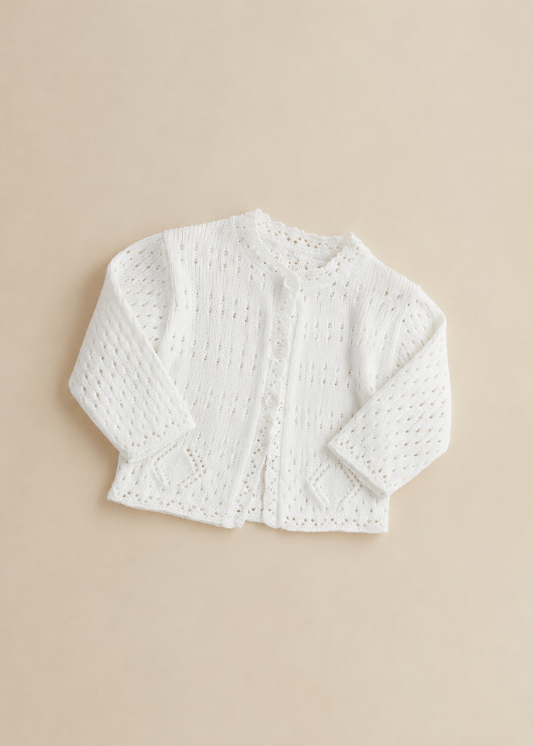 Scalloped White Knit Cardigan