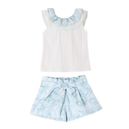 Ruffle Blouse & Shorts Set