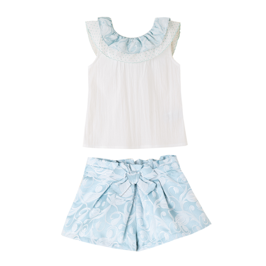 Ruffle Blouse & Shorts Set