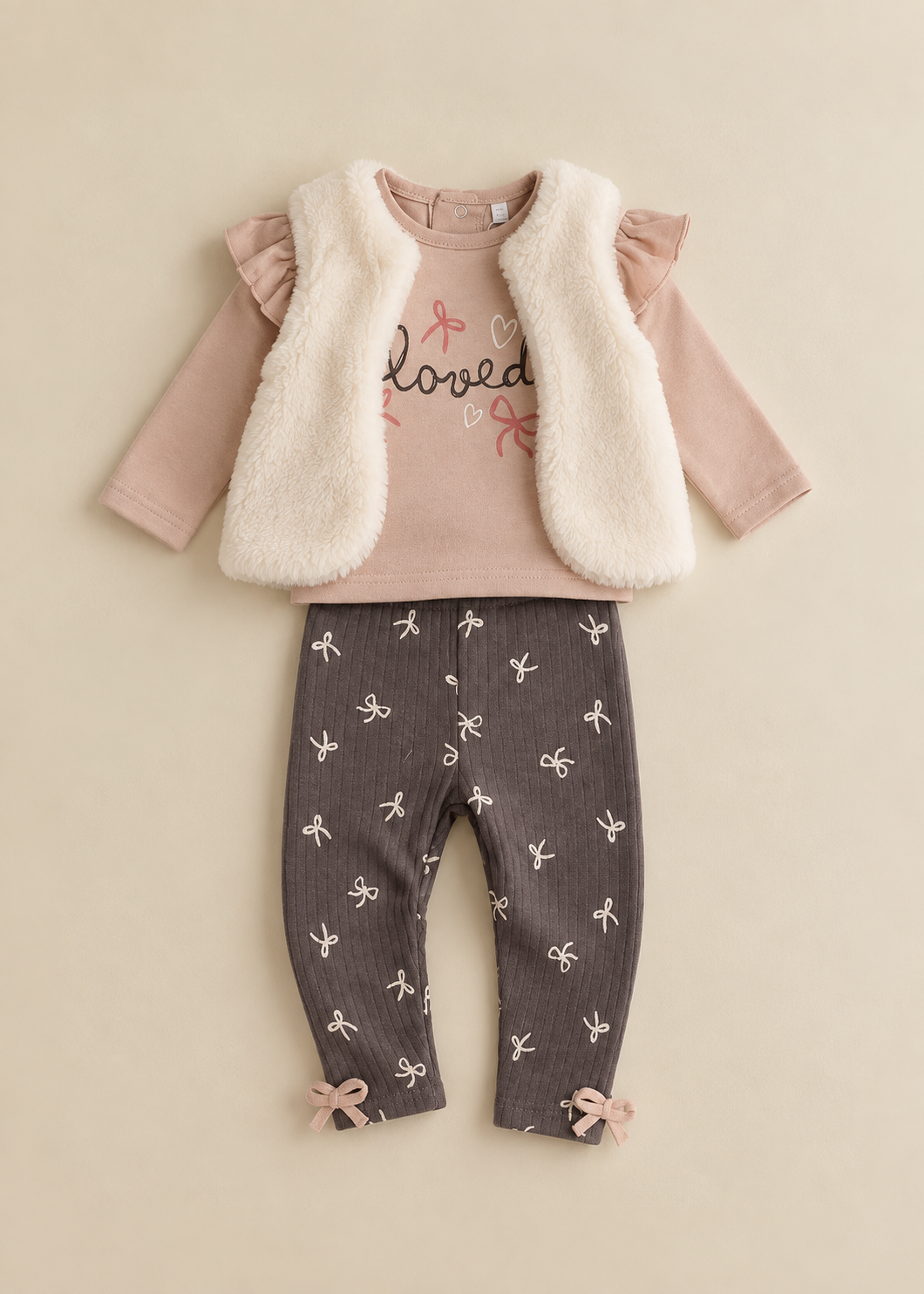 Loved Bows Soft Fur Vest 3PC Set