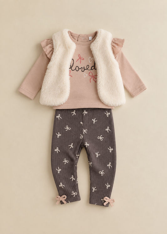 Loved Bows Soft Fur Vest 3PC Set