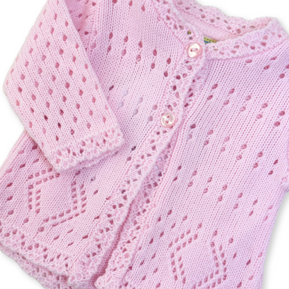 Scalloped Pink Knit Cardigan