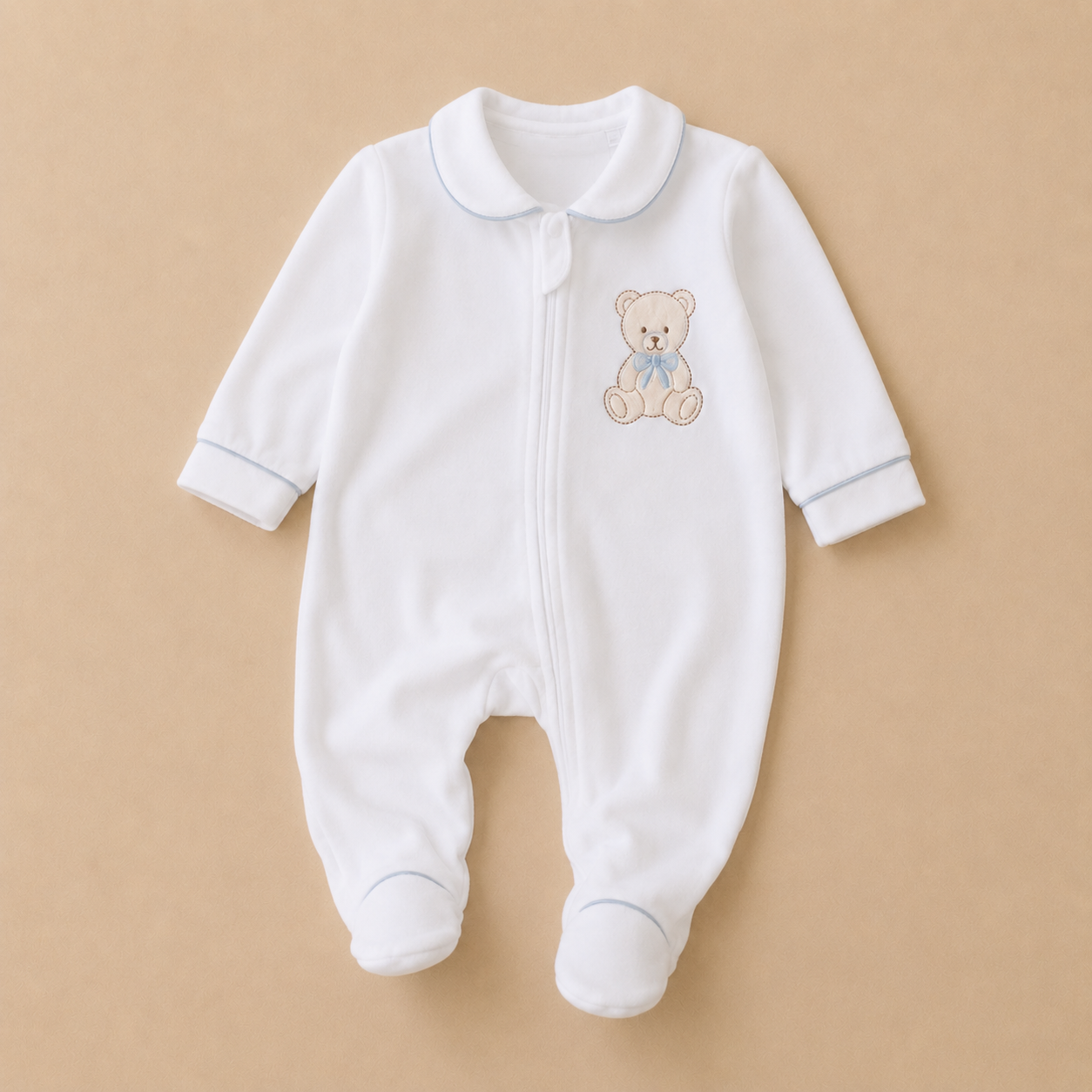 Pipped Teddy Bear Velour Sleepsuit