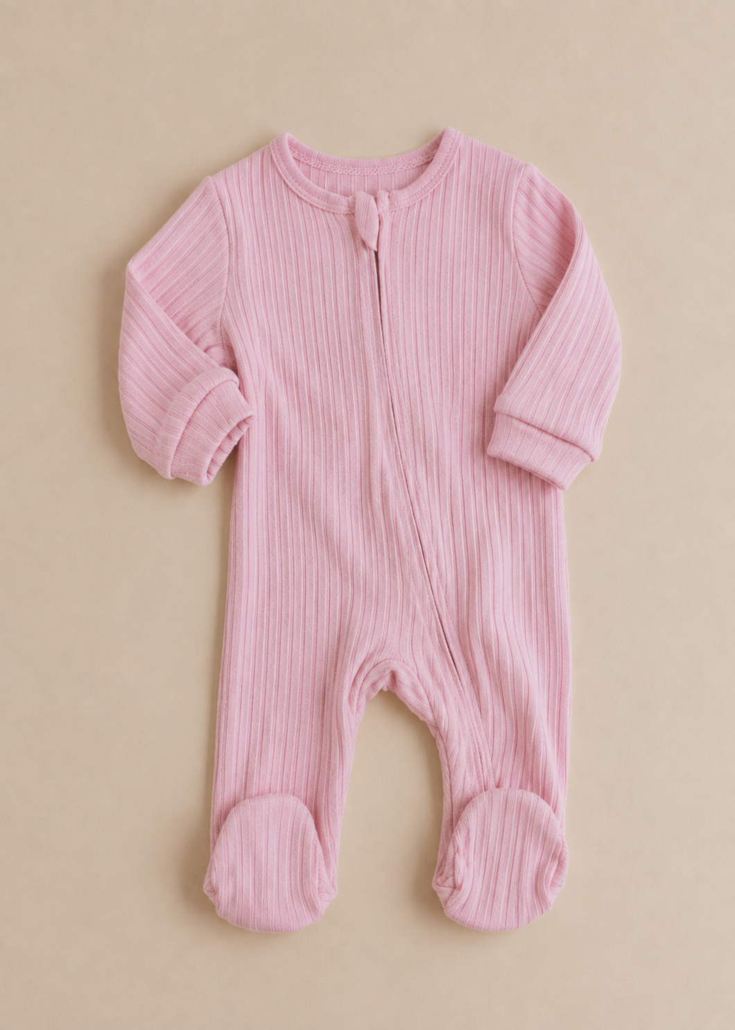 Pink Ribbed Zip Sleep-Suit