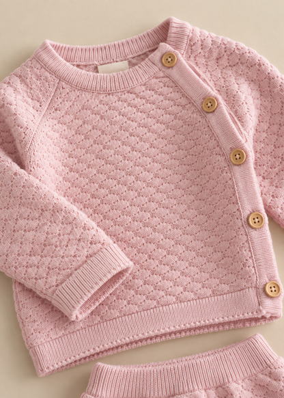 Pink Honeycomb Knitted Tracksuit