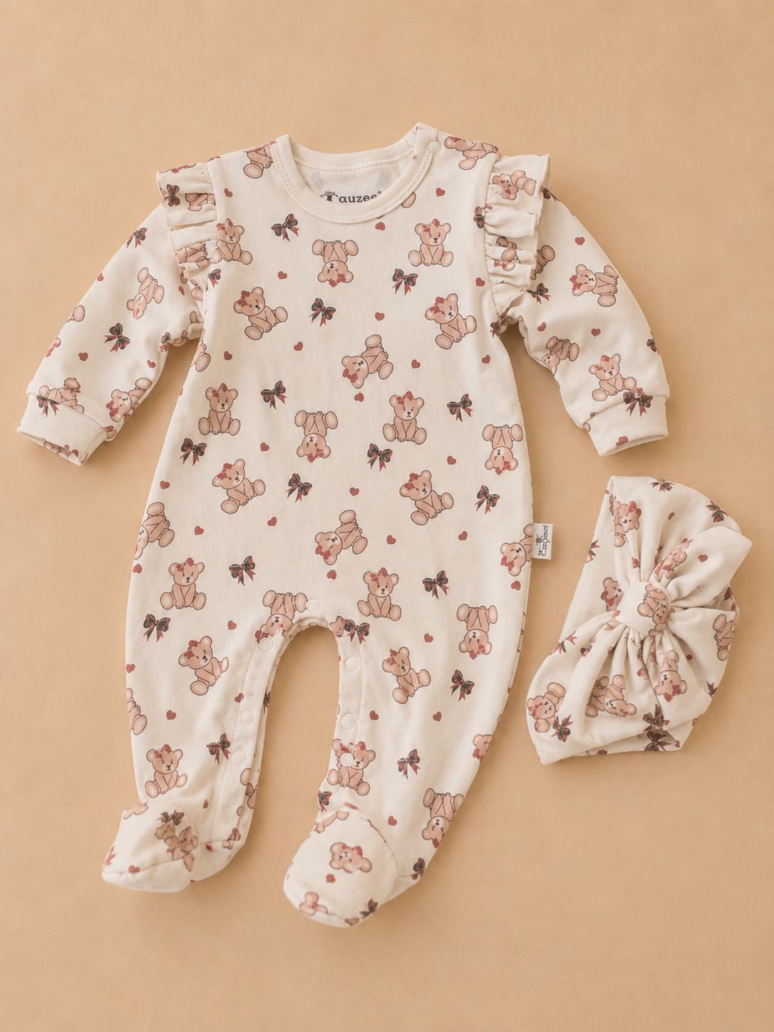 Bow Bear Print Sleep-suit Set