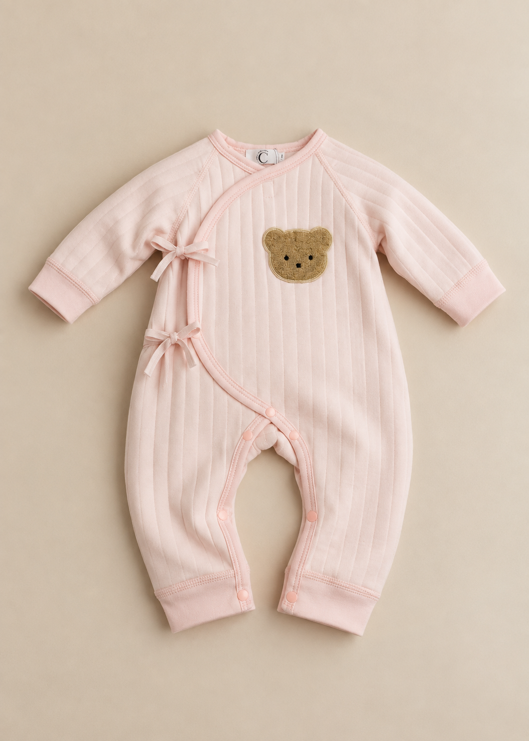 The Pink Teddy Bear Boucle Wrap Baby Grow Romper