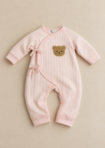 The Pink Teddy Bear Boucle Wrap Baby Grow Romper