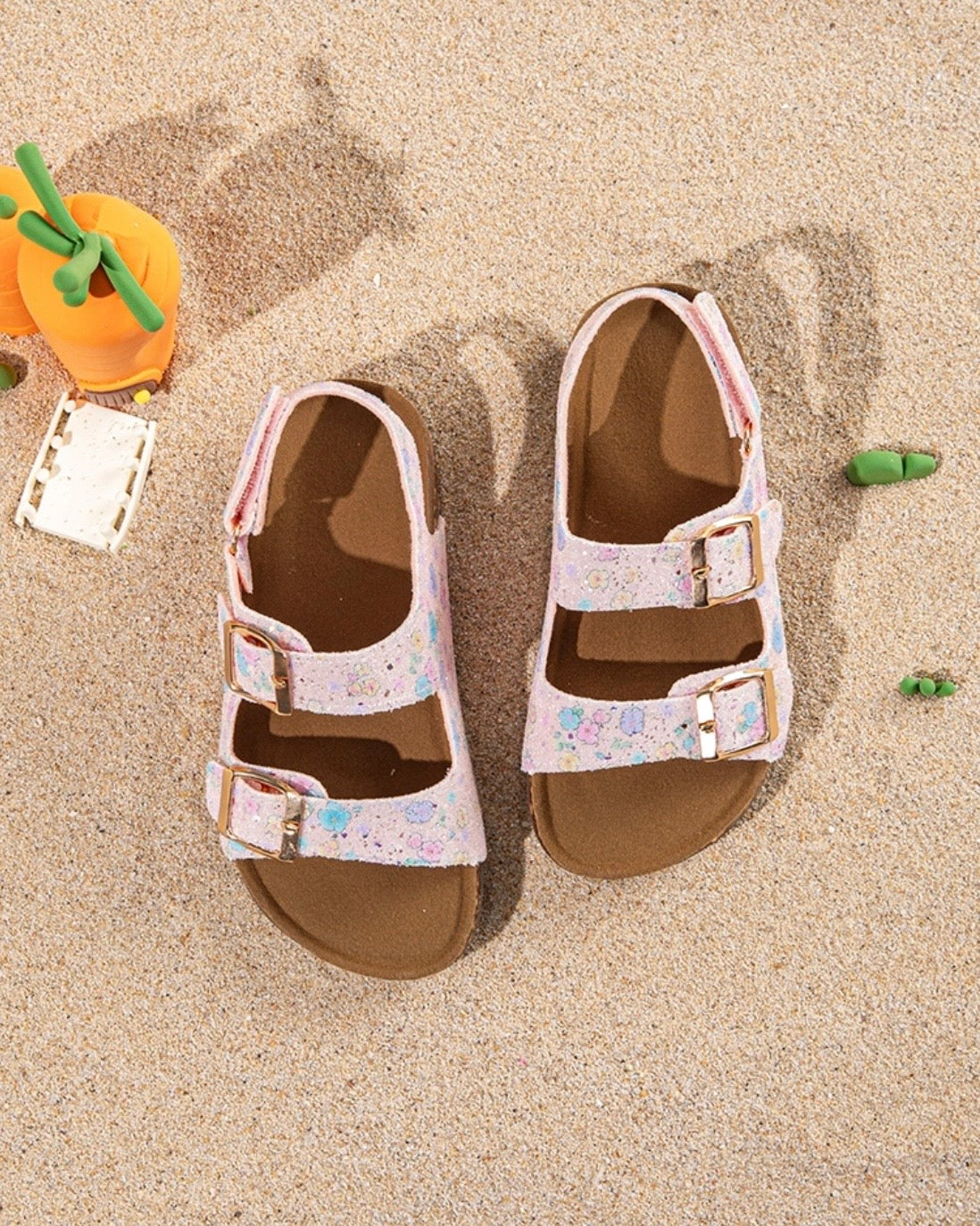 Flower Glitter Footbed Buckle Sandals