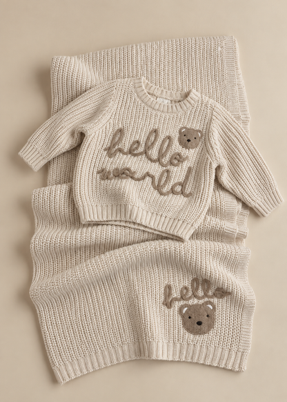 Hello World Teddy Sweater & Blanket Set