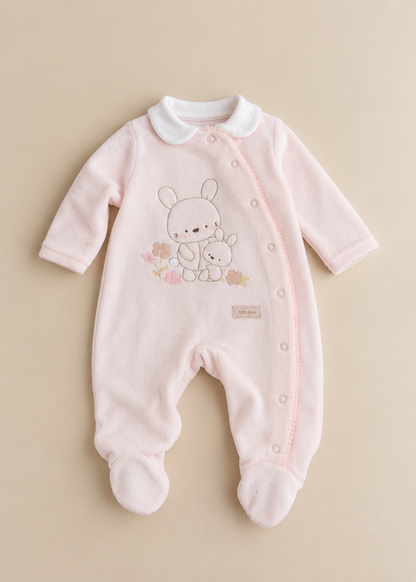 Flower Bunny Velour Sleep-suit