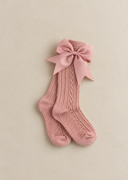 Elegance Cable Knee High Socks With Bow